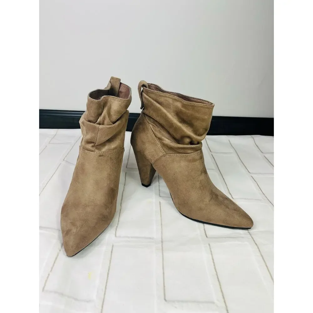 Liliana tan suede pointed toe heeled boots size 8.5